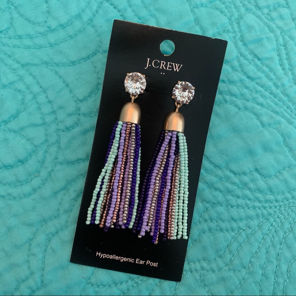 J Crew Crystal and Beaded Tassel Earrings